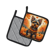 Load image into Gallery viewer, Yorkshire Terrier Fall Pot Holders - Set of 2 Decorative Kitchen Helpers | Made in the USA
