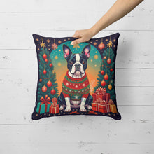 Load image into Gallery viewer, Boston Terrier Christmas Throw Pillow - 14x14 Decorative Pillow – Art for Your Home &amp; Patio