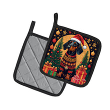 Load image into Gallery viewer, Black and Tan Dachshund Christmas Pot Holders - Set of 2 Decorative Kitchen Helpers | Made in the USA