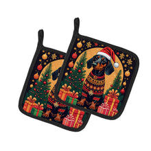 Load image into Gallery viewer, Black and Tan Dachshund Christmas Pot Holders - Set of 2 Decorative Kitchen Helpers | Made in the USA