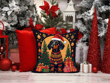 Load image into Gallery viewer, Black and Tan Dachshund Christmas Fabric Decorative Pillow