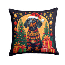 Load image into Gallery viewer, Black and Tan Dachshund Christmas Fabric Decorative Pillow