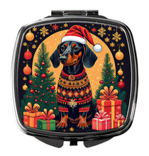 Load image into Gallery viewer, Black and Tan Dachshund Christmas Compact Mirror – Stylish Purse Mirror with Artistic Covers
