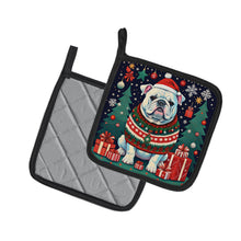Load image into Gallery viewer, White English Bulldog Christmas Pot Holders - Set of 2 Decorative Kitchen Helpers | Made in the USA