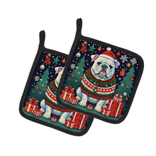 Load image into Gallery viewer, White English Bulldog Christmas Pot Holders - Set of 2 Decorative Kitchen Helpers | Made in the USA