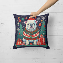Load image into Gallery viewer, White English Bulldog Christmas Throw Pillow - 14x14 Decorative Pillow – Art for Your Home &amp; Patio