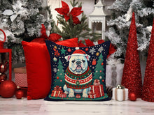 Load image into Gallery viewer, White English Bulldog Christmas Throw Pillow - 14x14 Decorative Pillow – Art for Your Home &amp; Patio