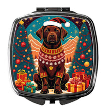 Load image into Gallery viewer, Chocolate Labrador Retriever Christmas Compact Mirror – Stylish Purse Mirror with Artistic Covers