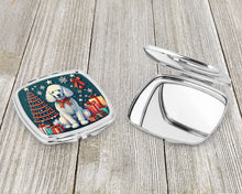 Load image into Gallery viewer, White Poodle Christmas Compact Mirror – Stylish Purse Mirror with Artistic Covers