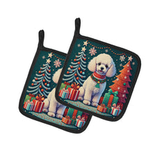 Load image into Gallery viewer, White Toy Poodle Christmas Pot Holders - Set of 2 Decorative Kitchen Helpers | Made in the USA