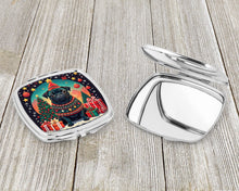 Load image into Gallery viewer, Black Pug Christmas Compact Mirror – Stylish Purse Mirror with Artistic Covers