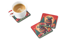 Load image into Gallery viewer, Fawn Pug Christmas Coasters - Set of 4 Lightweight Foam, Absorbent Drink Coasters