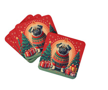 Load image into Gallery viewer, Fawn Pug Christmas Coasters - Set of 4 Lightweight Foam, Absorbent Drink Coasters