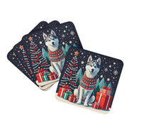 Load image into Gallery viewer, Siberian Husky Christmas Coasters - Set of 4 Lightweight Foam, Absorbent Drink Coasters