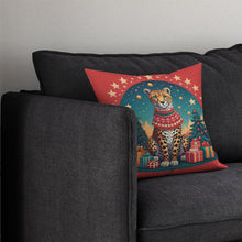 Load image into Gallery viewer, Cheetah Christmas Throw Pillow - 14x14 Decorative Pillow – Art for Your Home &amp; Patio
