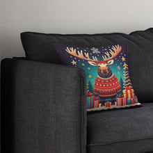 Load image into Gallery viewer, Moose Christmas Throw Pillow - 14x14 Decorative Pillow – Art for Your Home &amp; Patio
