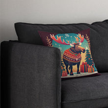Load image into Gallery viewer, Moose Christmas Throw Pillow - 14x14 Decorative Pillow – Art for Your Home &amp; Patio