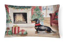 Load image into Gallery viewer, Black and Tan Dachshund Christmas Fabric Decorative Pillow