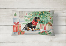 Load image into Gallery viewer, Black and Tan Dachshund Christmas Fabric Decorative Pillow