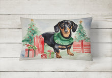 Load image into Gallery viewer, Black and Tan Dachshund Christmas Fabric Decorative Pillow