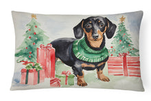 Load image into Gallery viewer, Black and Tan Dachshund Christmas Fabric Decorative Pillow