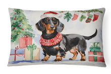 Load image into Gallery viewer, Black and Tan Dachshund Christmas Fabric Decorative Pillow