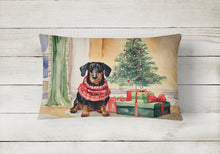 Load image into Gallery viewer, Black and Tan Dachshund Christmas Fabric Decorative Pillow