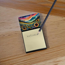 Load image into Gallery viewer, Black-eyed Susans in Color Sticky Note Holder- Refiilable Desk Accessory Note Pad