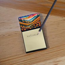 Load image into Gallery viewer, California Poppies in Color Sticky Note Holder- Refiilable Desk Accessory Note Pad
