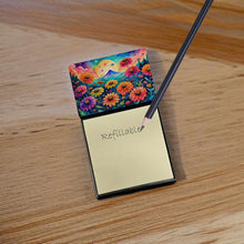 Load image into Gallery viewer, Zinnias in Color Sticky Note Holder- Refiilable Desk Accessory Note Pad
