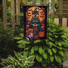 Load image into Gallery viewer, Akita Witchy Halloween Garden Flag – Witch Dog with Pumpkins, Bats &amp; Jack-o'-Lanterns