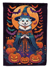 Load image into Gallery viewer, American Eskimo Witchy Halloween Garden Flag – Witch Dog with Pumpkins, Bats &amp; Jack-o'-Lanterns