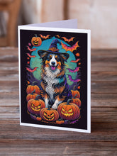 Load image into Gallery viewer, Australian Shepherd Witchy Halloween Greeting Cards -  Blank Note Cards – 8-Pack of Artist-Designed Cards with Envelopes