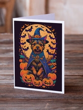 Load image into Gallery viewer, Australian Terrier Witchy Halloween Greeting Cards -  Blank Note Cards – 8-Pack of Artist-Designed Cards with Envelopes