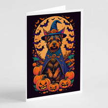 Load image into Gallery viewer, Australian Terrier Witchy Halloween Greeting Cards -  Blank Note Cards – 8-Pack of Artist-Designed Cards with Envelopes