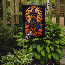 Load image into Gallery viewer, Australian Terrier Witchy Halloween Garden Flag – Witch Dog with Pumpkins, Bats &amp; Jack-o'-Lanterns