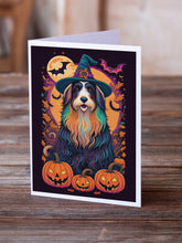 Load image into Gallery viewer, Bearded Collie Witchy Halloween Greeting Cards -  Blank Note Cards – 8-Pack of Artist-Designed Cards with Envelopes
