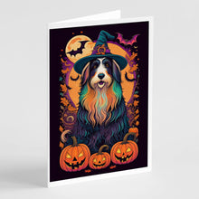 Load image into Gallery viewer, Bearded Collie Witchy Halloween Greeting Cards -  Blank Note Cards – 8-Pack of Artist-Designed Cards with Envelopes
