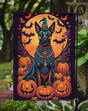 Load image into Gallery viewer, Belgian Malinois Witchy Halloween Garden Flag – Witch Dog with Pumpkins, Bats &amp; Jack-o'-Lanterns