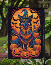 Load image into Gallery viewer, Belgian Tervuren Witchy Halloween Garden Flag – Witch Dog with Pumpkins, Bats &amp; Jack-o'-Lanterns