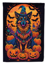 Load image into Gallery viewer, Belgian Tervuren Witchy Halloween Garden Flag – Witch Dog with Pumpkins, Bats &amp; Jack-o'-Lanterns