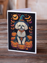 Load image into Gallery viewer, Bichon Frise Witchy Halloween Greeting Cards -  Blank Note Cards – 8-Pack of Artist-Designed Cards with Envelopes