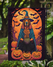 Load image into Gallery viewer, Bloodhound Witchy Halloween Garden Flag – Witch Dog with Pumpkins, Bats &amp; Jack-o'-Lanterns