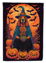 Load image into Gallery viewer, Bloodhound Witchy Halloween Garden Flag – Witch Dog with Pumpkins, Bats &amp; Jack-o'-Lanterns