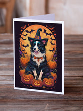 Load image into Gallery viewer, Border Collie Witchy Halloween Greeting Cards -  Blank Note Cards – 8-Pack of Artist-Designed Cards with Envelopes