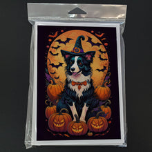 Load image into Gallery viewer, Border Collie Witchy Halloween Greeting Cards -  Blank Note Cards – 8-Pack of Artist-Designed Cards with Envelopes