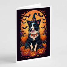 Load image into Gallery viewer, Border Collie Witchy Halloween Greeting Cards -  Blank Note Cards – 8-Pack of Artist-Designed Cards with Envelopes