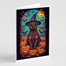 Load image into Gallery viewer, Border Terrier Witchy Halloween Greeting Cards -  Blank Note Cards – 8-Pack of Artist-Designed Cards with Envelopes