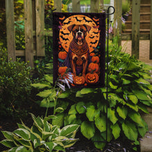 Load image into Gallery viewer, Boxer Witchy Halloween Garden Flag – Witch Dog with Pumpkins, Bats &amp; Jack-o'-Lanterns
