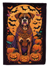 Load image into Gallery viewer, Boxer Witchy Halloween Garden Flag – Witch Dog with Pumpkins, Bats &amp; Jack-o'-Lanterns